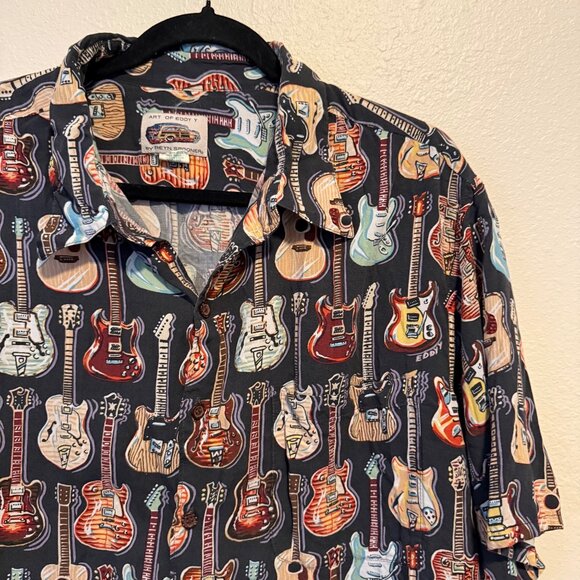 Reyn Spooner 'Art Of Eddy Y' Guitar Print Button-Up Shirt Sz XXL - Picture 2 of 6
